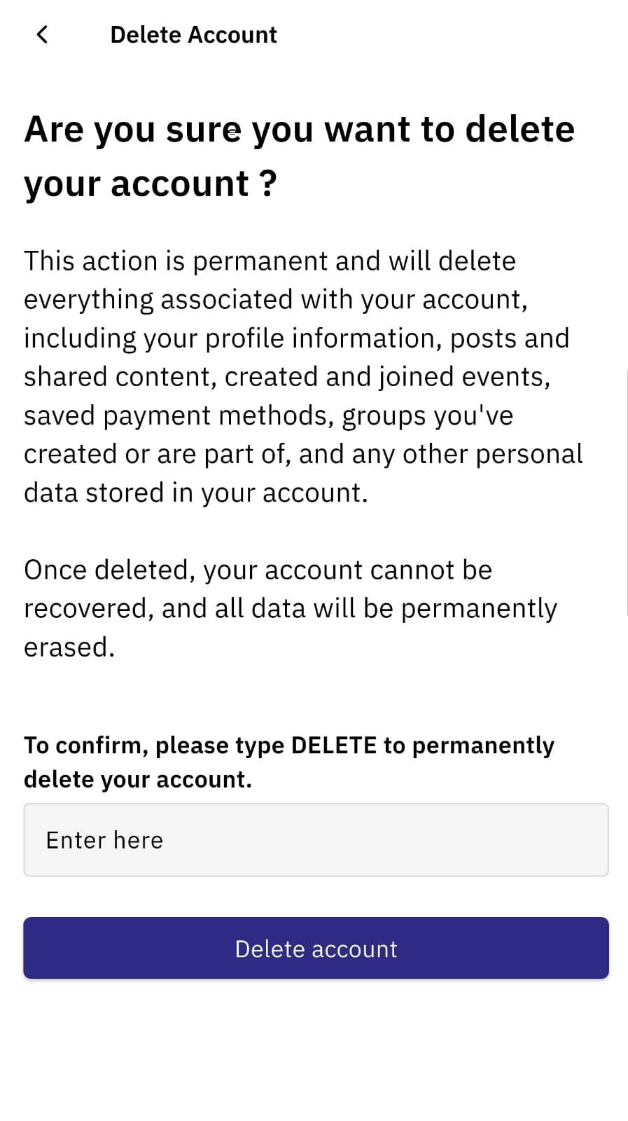 Delete Account Confirmation screenshot